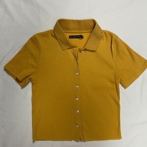 Abercrombie & Fitch Mustard Yellow Ribbed Button-Up Shirt